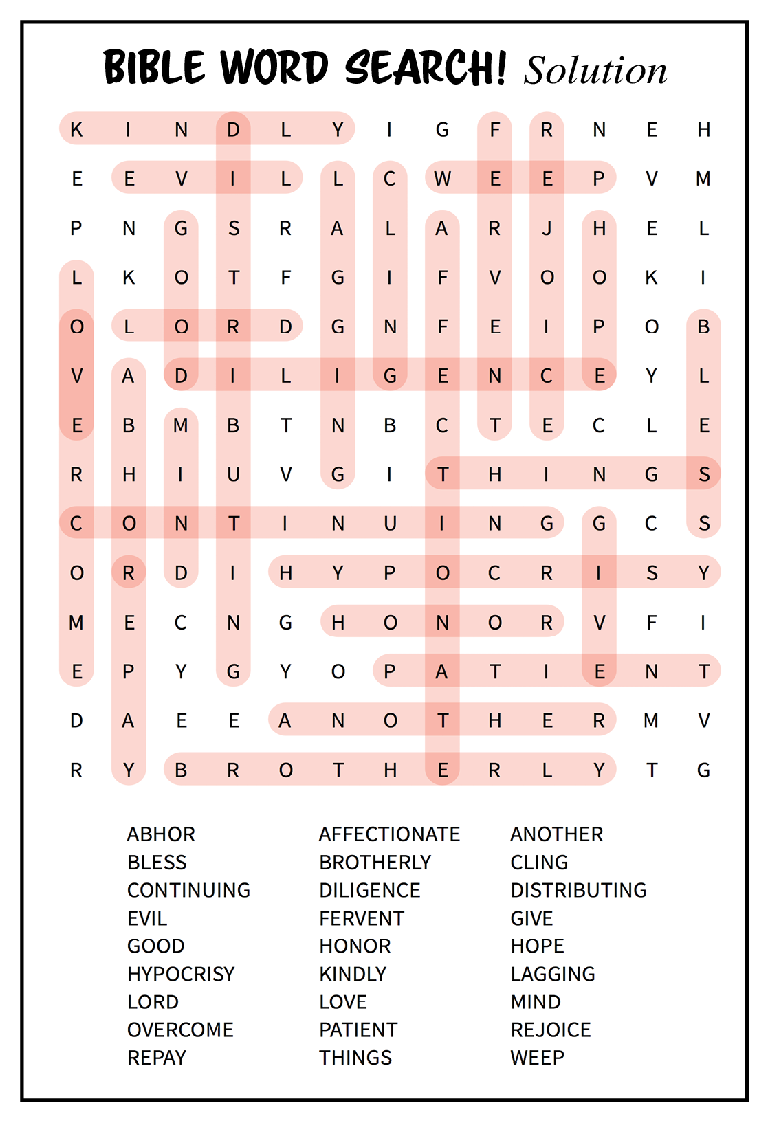 Word Search: Behave Like Christians (romans 12:9-21) - Bulletin Digest