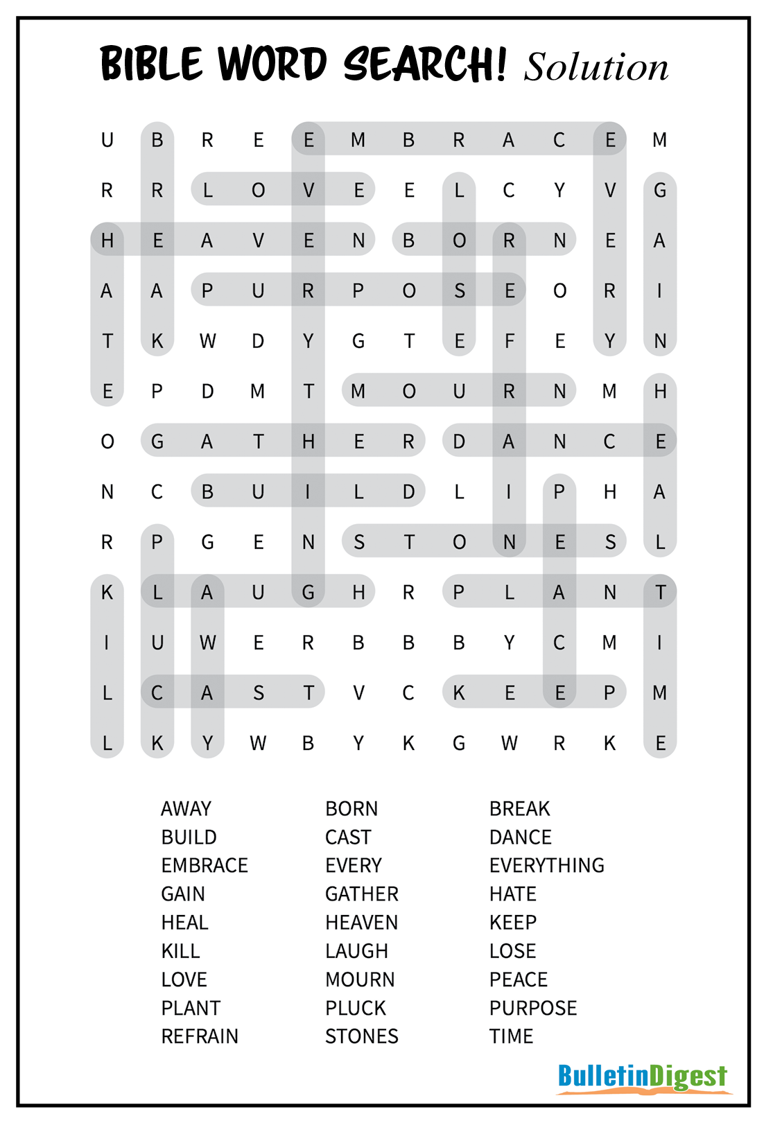 Word Search: Everything Has Its Time (Ecclesiastes 3:1-8) - Bulletin Digest