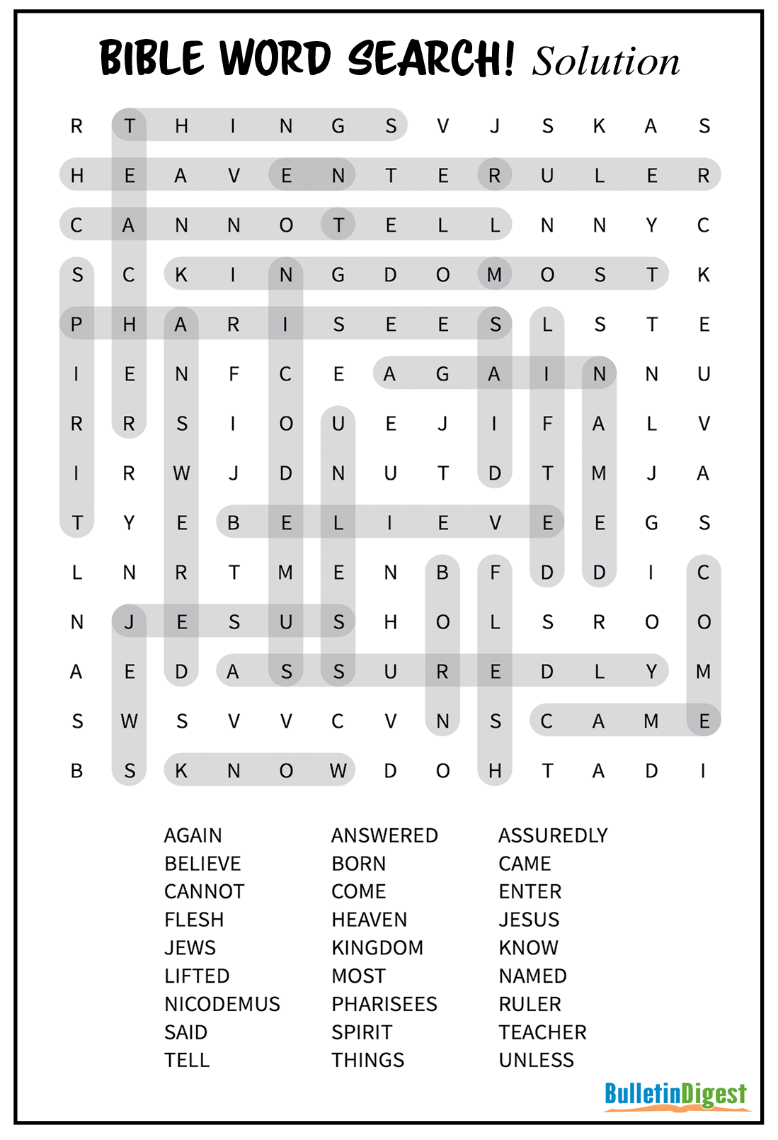 Word Search: You Must Be Born Again (John 3:1-15) - Bulletin Digest