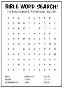 Word Search: The Lord's Supper (1 Corinthians 11:23-26) - Bulletin Digest